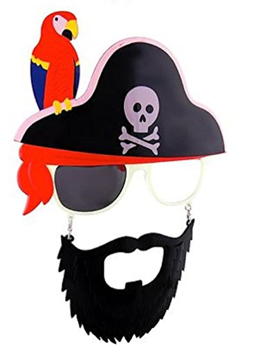 Product Cover Sunstaches Pirate Beard Sunglasses, Skull & Crossbones, Parrot, Instant Costume, Party Favors, UV400