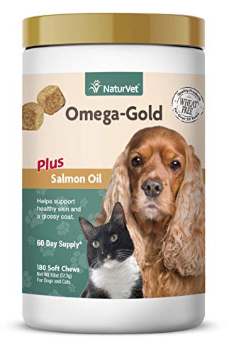 Product Cover NaturVet - Omega-Gold Plus Salmon Oil - Supports Healthy Skin & Glossy Coat - Enhanced with DHA, EPA, Omega-3 & Omega-6 - for Dogs & Cats - 180 Soft Chews