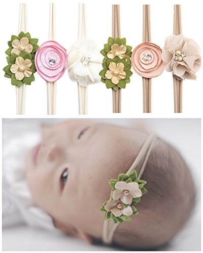 Product Cover Qandsweat Baby Headbands Rubber Band with Hand Sewing Beads Flower 6 Pack