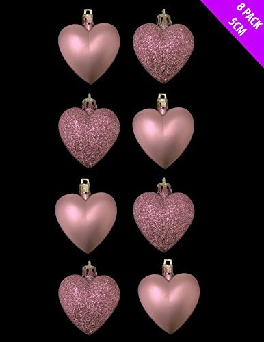 Product Cover Toyland 8 x 5cm Baby Pink/Blush Pink Glitter + Matt Heart Shaped Christmas Tree BAU.