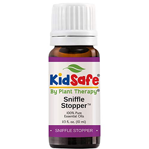 Product Cover Plant Therapy KidSafe Sniffle Stopper Synergy Essential Oil Blend. Blend of: Fir Needle, Rosalina, Spruce, Cypress, Spearmint and Cedarwood Virginian. 10 ml (1/3 oz).