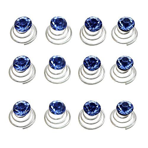 Product Cover Newstarfactory Gorgeous Rhinestones Hair Spirals Clips Pack of One Dozen with Exclusive Gift (Dark Blue)