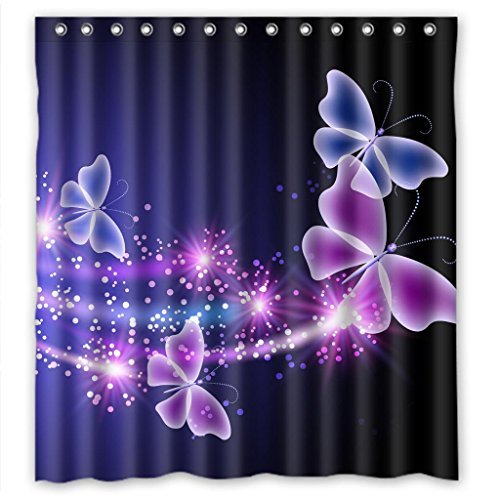 Product Cover FMSHPON Pink Purple Butterfly Shining Light Under Blue Sky Waterproof Shower Curtain 66 x 72 Inches