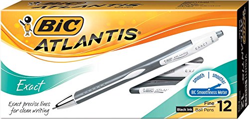 Product Cover BIC Atlantis Exact Retractable Ball Pen, Fine Point (0.7 mm), Black, 12-Count