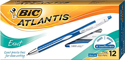 Product Cover BIC Atlantis Exact Retractable Ball Pen, Fine Point (0.7 mm), Blue, 12-Count