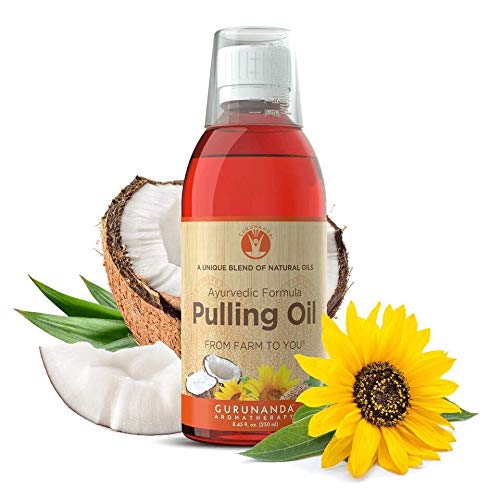 Product Cover GuruNanda Oil Pulling Oil, Natural Mouthwash, Ayurvedic Blend of Coconut, Sesame, Sunflower, & Peppermint Oils. A Refreshing Oral Rinse - Helps Bad Breath, Healthy Gums + Whitens Teeth. (8.45 fl. oz).