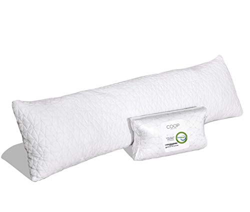 Product Cover Coop Home Goods - Adjustable Body Pillow - Hypoallergenic Cross-Cut Memory Foam - Lulltra Zippered Washable Cover from Bamboo Derived Rayon - CertiPUR-US and GREENGUARD Gold Certified - 20x54