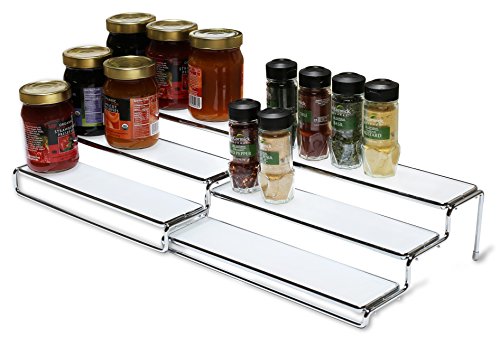 Product Cover DecoBros 3 Tier Expandable Cabinet Spice Rack Step Shelf Organizer (12.5~25 Inch), Chrome