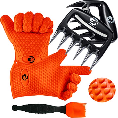 Product Cover GK's 3 + 3 BBQ Man's Dream Set: Silicone BBQ Grill Gloves Plus Meat Shredder Claws Plus Silicone Basting Brush Plus 3 eBooks w/ 344 Recipes for Roasting, Grilling and Baking