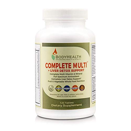 Product Cover Bodyhealth Complete Multi + Liver Detox Support (120 Tablets), Full Spectrum Antioxidant Multivitamins with 16 Whole Foods (Wheatgrass, Spirulina, Etc) Nutrition, Vitamin & Minerals Supplements