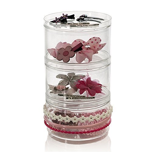 Product Cover 3 Stackable Premium Quality Plastic Hair Accessory Compartments with 3 Removable Lids