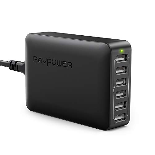 Product Cover USB Charger RAVPower 60W 12A 6-Port Desktop USB Charging Station with iSmart Multiple Port, Compatible iPhone 11 Pro Max XS Max XR X 8 Plus, iPad Pro Air Mini, Galaxy S9 Edge, Tablet and More (Black)