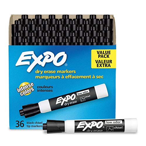 Product Cover Expo 1920940 Low Odor Dry Erase Markers, Chisel Tip, 36 Count, Black