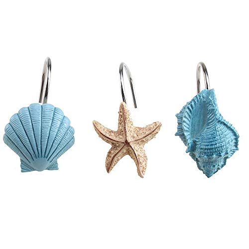 Product Cover AGPtek 12 PCS Fashion Decorative Home Bathroom Seashell Shower Curtain Hooks (Seashell: Blue, Starfish: Tan, Conch: Blue)
