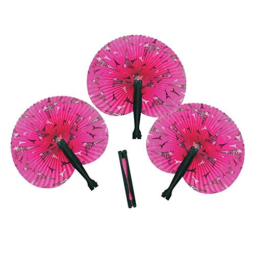 Product Cover 12 Pink Perfectly Paris Folding Fan Party Favors, Giveaways,Gift Bag, Hot Pink Paris Fan A Trs Chic Party Favor