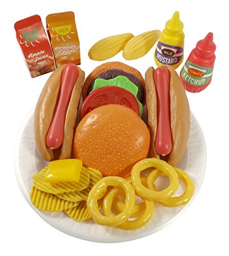 Product Cover Burger & Hot Dog Fast Food Cooking Play Set for Kids with Chips and Onion Rings