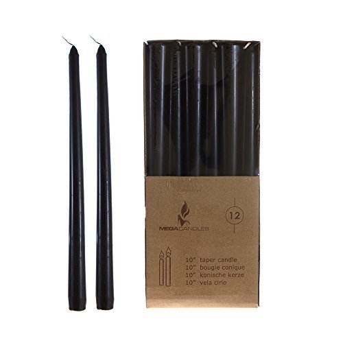Product Cover Mega Candles - Unscented 10 Taper Candles - Black, Set of 12 by Mega Candles