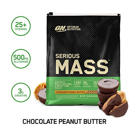 Product Cover OPTIMUM NUTRITION Serious Mass Weight Gainer Protein Powder, Chocolate Peanut Butter, 12 Pound (Packaging May Vary)