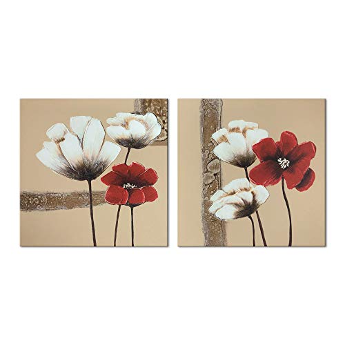 Product Cover Wieco Art Red and White Flowers Canvas Prints Wall Art Abstract Floral Oil Paintings Style Pictures for Living Room Bedroom Bathroom Home Decorations 2 Piece Modern Stretched and Framed Grace Artwork