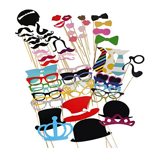Product Cover Tinksky Photo Booth Props 60 piece DIY Kit for Wedding Party Reunions Birthdays Photobooth Dress-up Accessories & Party Favors, Costumes with Mustache on a stick, Hats, Glasses, Mouth, Bowler, Bowties