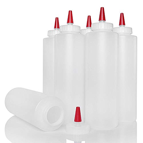 Product Cover Plastic Squeeze Condiment Bottles with Red Tip Cap 16-ounce Set of 6 Wide Mouth by Pinnacle Mercantile