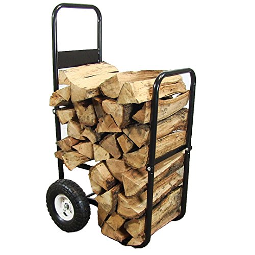 Product Cover Sunnydaze Firewood Log Cart Carrier - Outdoor or Indoor Black Steel Wood Rack Storage Mover - Rolling Wheeled Metal Dolly Hauler - Wood Moving Equipment