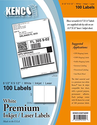 Product Cover Kenco Premium White Address Shipping UPC Laser/Inkjet Labels Made in The USA (8.5