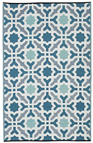 Product Cover Fab Habitat Seville Indoor/Outdoor Recycled Plastic Rug, Multicolor Blue, (4' x 6')