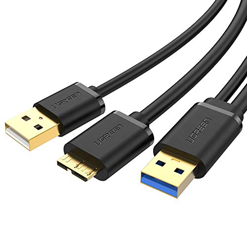 Product Cover UGREEN Micro USB 3.0 Y Cable Super Speed USB 3.0 A Male to Micro B Male Y Splitter Adapter Cable Charging and Data Sync Cord for Micro USB 3.0 Android Smartphones and Tablets 3 feet Black
