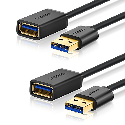 Product Cover UGREEN 2 Pack USB Extension Cable USB 3.0 High Speed Extender Cord Type A Male to A Female for Oculus Rift, PS 4 Xbox, USB Flash, Card Reader, Hard Drive, Mouse Keyboard Printer Scanner Camera 6.5ft