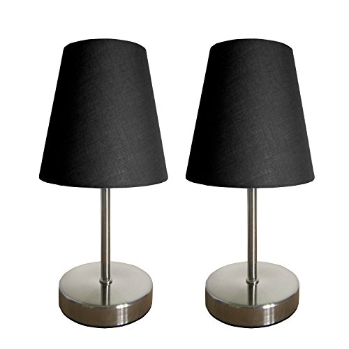 Product Cover All The Rages Lt2013-Blk-2Pk Simple Designs Sand Nickel Mini Basic Table Lamp With Fabric Shade 2 Pack Set& Black