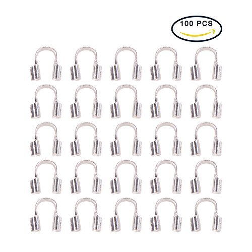 Product Cover pandahall 100pcs Silver Color Brass Wire Guardian and Protectors, about 4mm wide, 5mm long, 1mm thick; Hole: 0.5mm