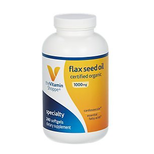 Product Cover The Vitamin Shoppe Certified Organic Flax Seed Oil 1,000MG, Essential Fatty Acid That Supports Cardiovascular Health, Unrefined Pesticide Free, Cold Pressed Flax Seed Oil (240 Softgels)