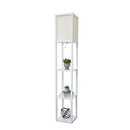 Product Cover Simple Designs Home LF1014-WHT Etagere Organizer Storage Shelf Linen Shade Floor Lamp, White