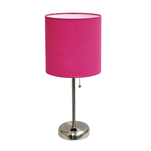 Product Cover Limelights LT2024-PNK Stick Lamp with Charging Outlet and Fabric Shade, Pink