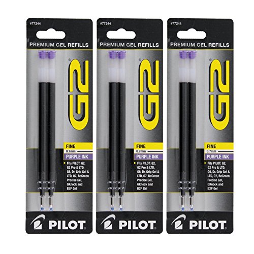 Product Cover Pilot G2, Dr. Grip Gel/Ltd, ExecuGel G6, Q7 Rollerball Gel Ink Pen Refills, 0.7mm, Fine Point, Purple Ink, Pack of 6