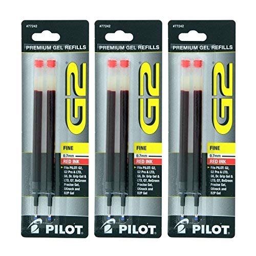 Product Cover Pilot G2, Dr. Grip Gel/Ltd, ExecuGel G6, Q7 Rollerball Gel Ink Pen Refills, 0.7mm, Fine Point, Red Ink, Pack of 6