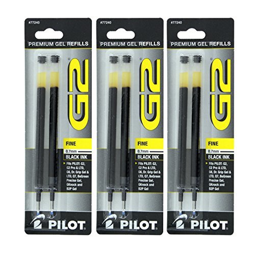 Product Cover Pilot G2, Dr. Grip Gel/Ltd, ExecuGel G6, Q7 Rollerball Gel Ink Pen Refills, 0.7mm, Fine Point, Black Ink, Pack of 6