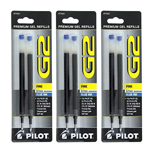 Product Cover Pilot G2 Dr. Grip Gel/Ltd ExecuGel G6 Q7 Rollerball Gel Ink Pen Refills 0.7mm Fine Point Blue Ink Pack of 6