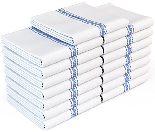Product Cover Royal 15 PACK Classic Kitchen Towels, 100% Natural Cotton, 14 x 25, Commercial Restaurant Grade, Herringbone Weave Dish Cloth, Absorbent and Lint-Free, Machine Washable, White with Blue Stripe