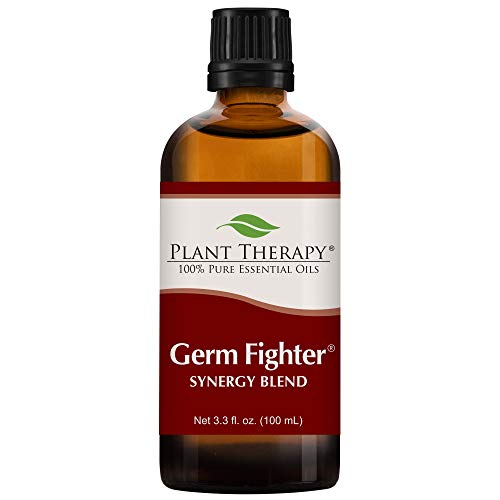 Product Cover Plant Therapy Germ Fighter Synergy Essential Oil Blend. 100% Pure, Undiluted, Therapeutic Grade. Blend of: Lemon, Clove Bud, Cinnamon Cassia, Eucalyptus, and Rosemary. 100 mL (3.3 Ounce).