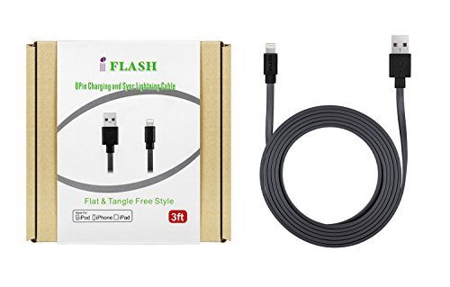 Product Cover [Apple MFi Certified] iFlash (3 Feet) Flat & Tangle Free Lightning to USB Sync and Charge Cable for iPhone 6 Plus, iPhone 6, iPhone 5s, iPhone 5c, iPhone 5, iPad Air / Air 2, iPad (4th generation), iPad mini / Mini 2 / Mini 3 with Retina di