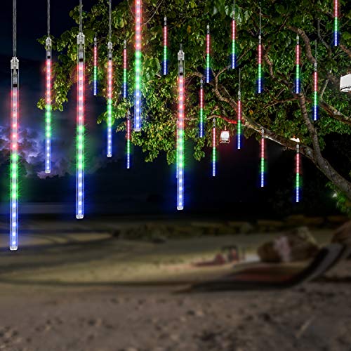 Product Cover OMGAI Waterproof Meteor Shower Rain Lights - 30cm 8 Tubes Drop Icicle Snow Falling Raindrop Cascading Lights for Wedding Party Christmas, Shine Colorful (UL Listed Plug)