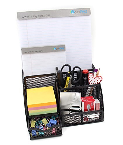 Product Cover EasyPAG Mesh Desk Organizer 6 Compartment Office Supply Caddy with Drawer Pencil Holder ,Black