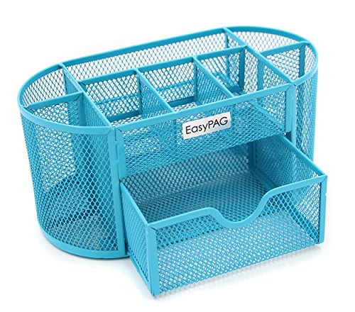Product Cover EasyPAG Mesh Desk Organizer 9 Components Office Accessories Supply Caddy with Drawer,Blue
