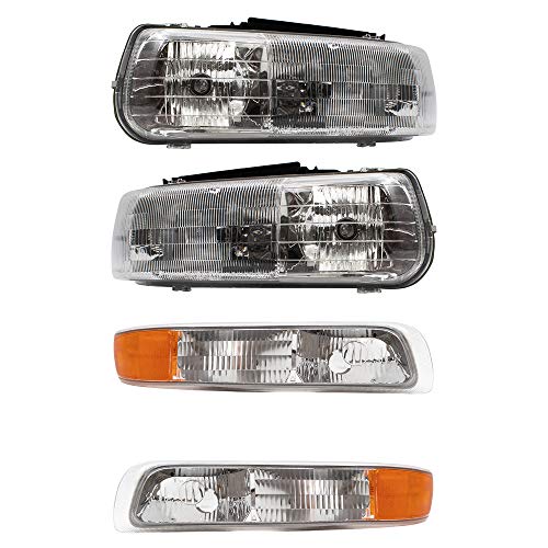 Product Cover 4 Pc Set of Headlights & Side Signal Marker Lamps Compatible with 1999 2000 2001 2002 Silverado Pickup Truck