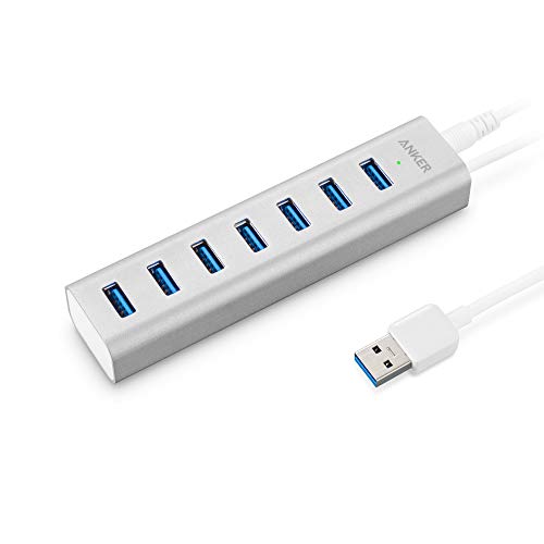 Product Cover Anker Unibody USB 3.0 7-Port Aluminum Hub with Built-in 1.3ft USB 3.0 Cable and Included 5V / 3A Power Adapter (Powered via USB or Power Outlet)