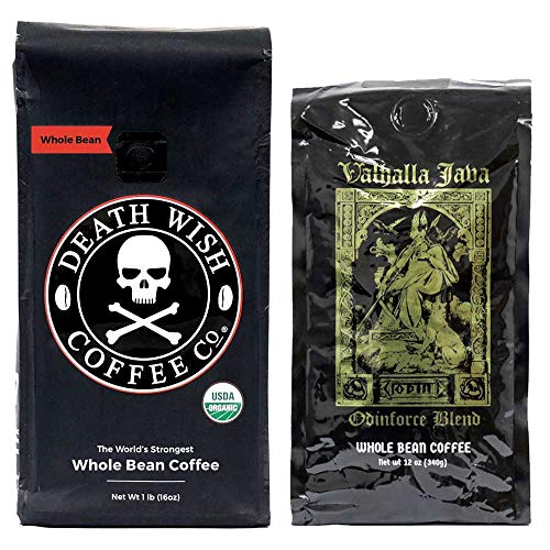 Product Cover Death Wish & Valhalla Java Whole Bean Coffee Bundle Deal, USDA Certified Organic & Fair Trade (1 of Each Bag)