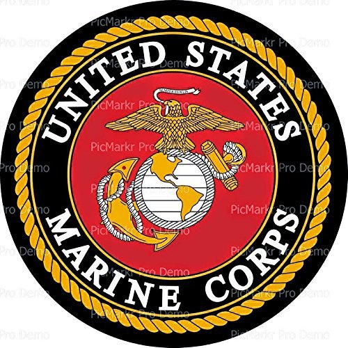 Product Cover Whimsical Practicality Round Cake - United States Marine Corps Emblem - Edible Cake or Cupcake Topper, Red, 8 inch Roud