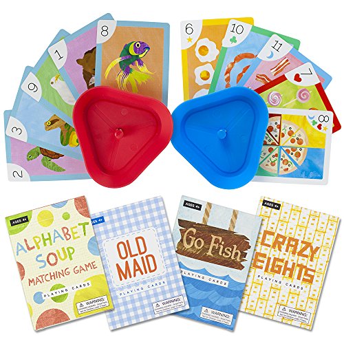 Product Cover Imagination Generation Set of 4 Classic Children's Card Games with 2 Hands-Free Playing Card Holders - Includes Old Maid, Go Fish!, Crazy Eights, & Alphabet Soup Matching Game